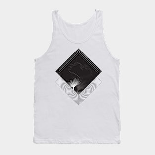 Black and White Flower Outline In Rectangular Shape| Geometry Tank Top